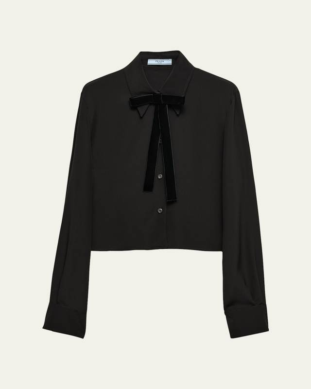 Velvet Bow Crepe De Chine Shirt